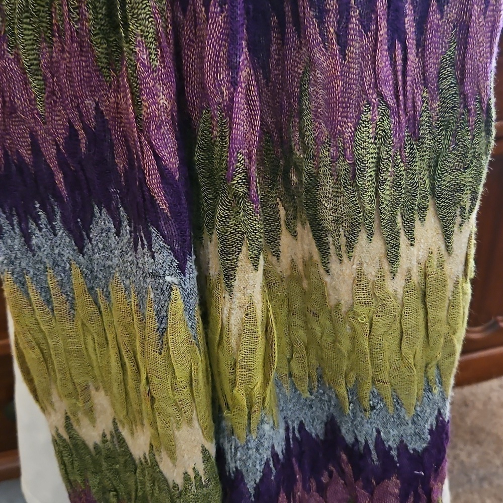 Vintage Purple and Green Multi-color Open Weave Crinkle Fringe Scarf - Picture 5 of 9